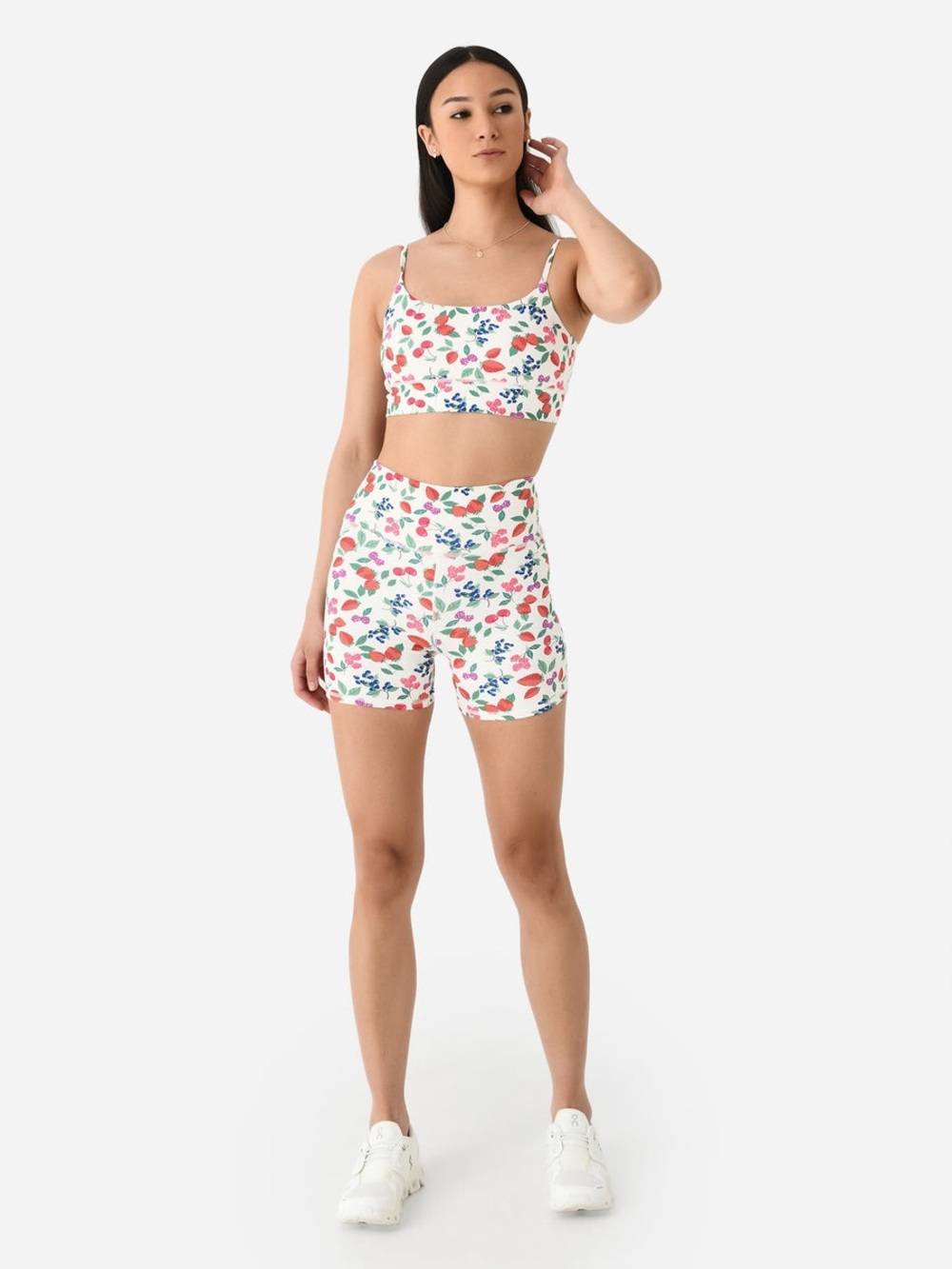 Z Supply Berry Print Biker Shorts Size Small Cream Strawberry Cherry Active